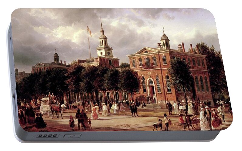 Independence Portable Battery Charger featuring the painting Independence Hall by Ferdinand Richardt