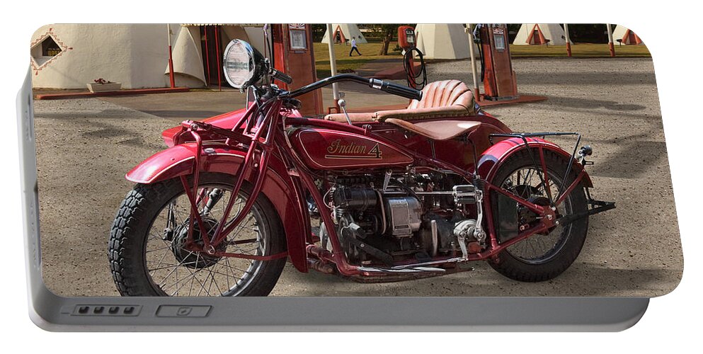 Indian Motorcycle Portable Battery Charger featuring the photograph Indian 4 Motorcycle with sidecar by Mike McGlothlen