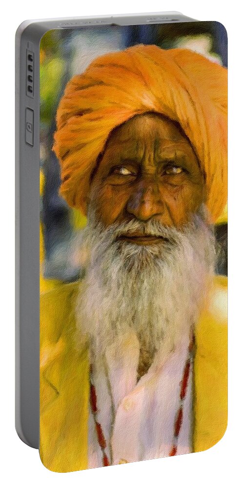Indian Man Portable Battery Charger featuring the painting Indian old man by Vincent Monozlay
