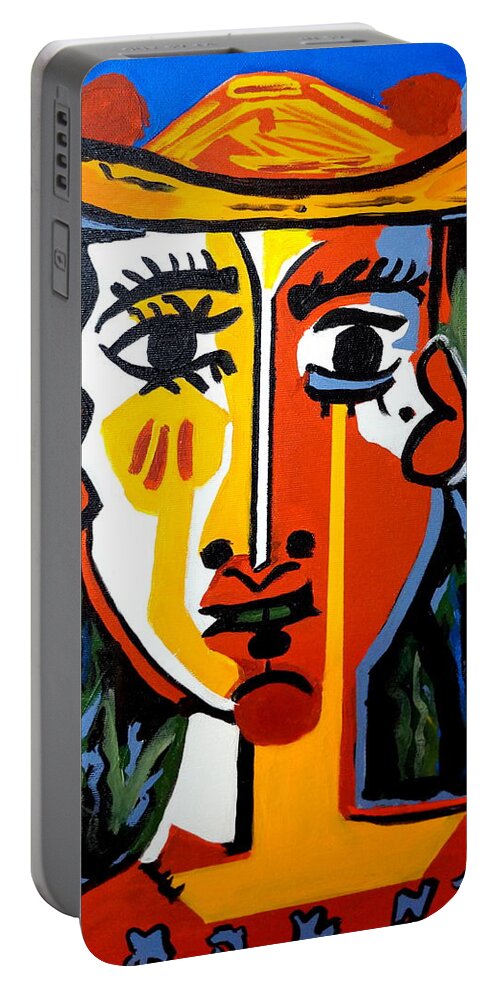 Indian One Picasso Portable Battery Charger featuring the painting Indian One Picasso by Nora Shepley