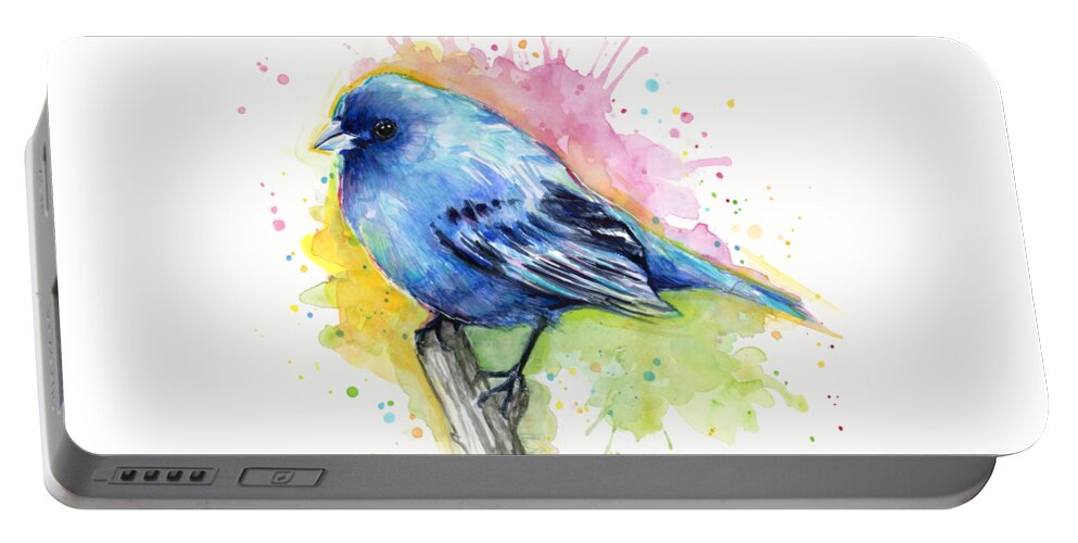 Blue Portable Battery Charger featuring the painting Indigo Bunting Blue Bird Watercolor by Olga Shvartsur