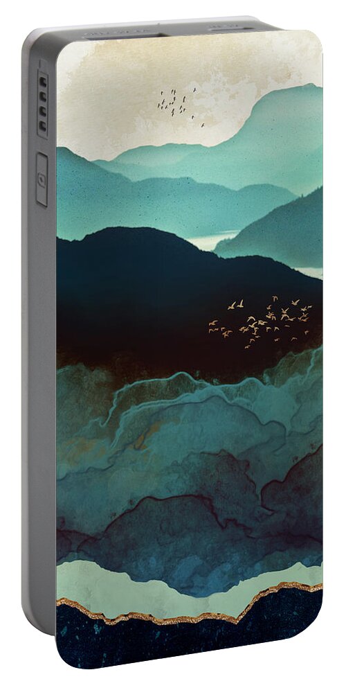 Indigo Portable Battery Charger featuring the digital art Indigo Mountains by Spacefrog Designs