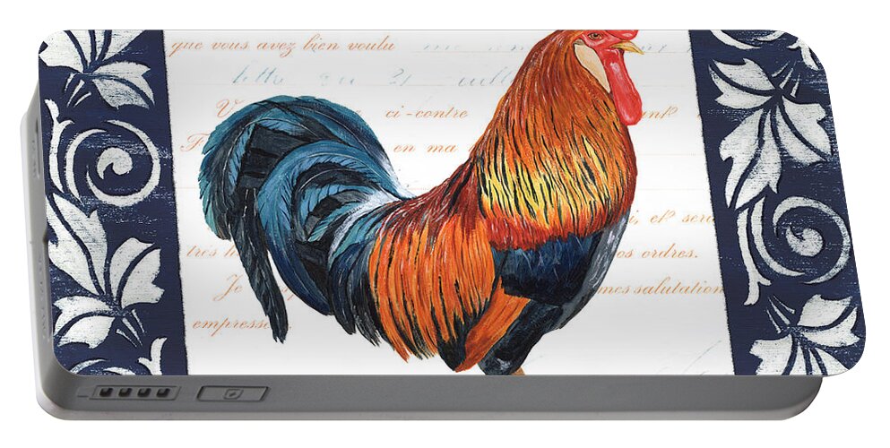 Rooster Portable Battery Charger featuring the painting Indigo Rooster 1 by Debbie DeWitt