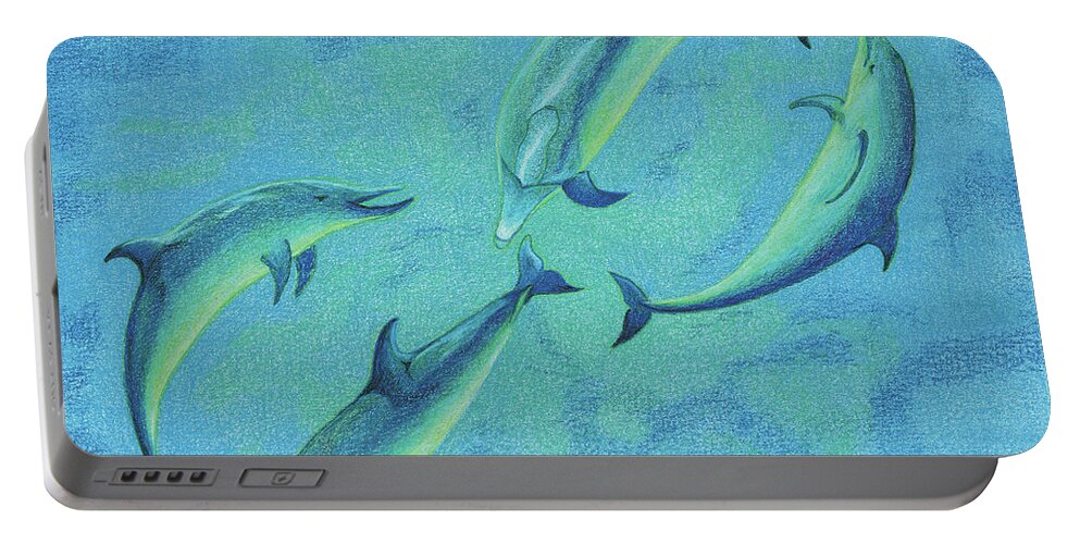 Dolphins Portable Battery Charger featuring the drawing Infinity 2 by Anne Katzeff