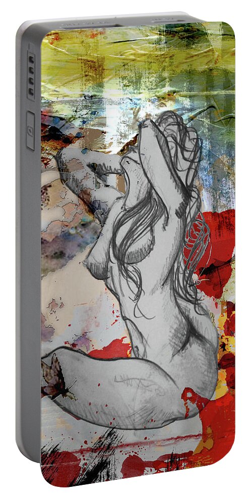 Female Nude Portable Battery Charger featuring the mixed media Influencia by Carlos Paredes Grogan