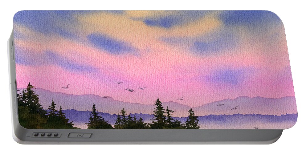 Watercolor Portable Battery Charger featuring the painting Inland Sea Sunset by James Williamson