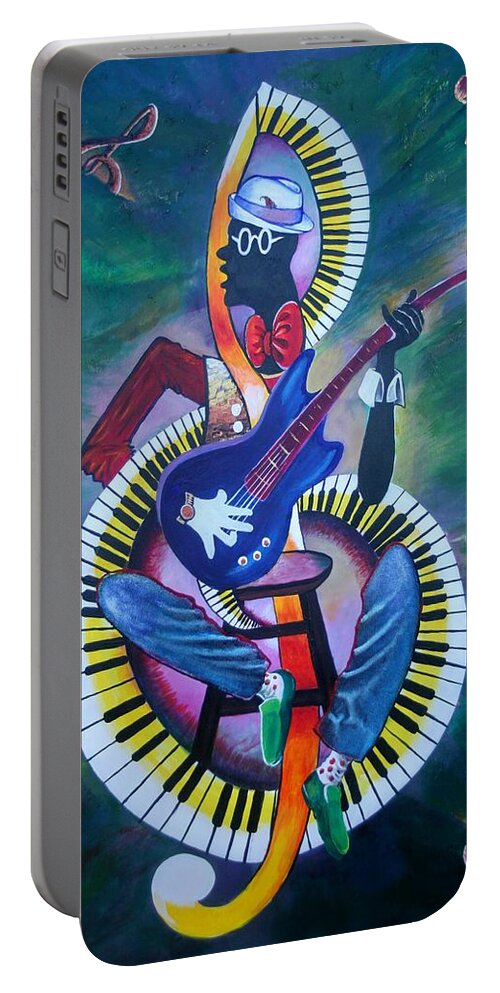 Music Portable Battery Charger featuring the painting Inside my music II by Arthur Covington