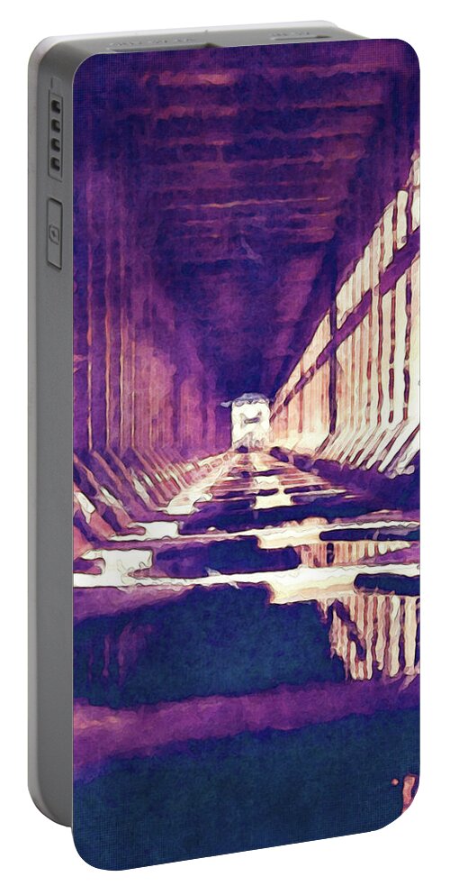 Structure Portable Battery Charger featuring the digital art Inside of An Iron Ore Dock by Phil Perkins