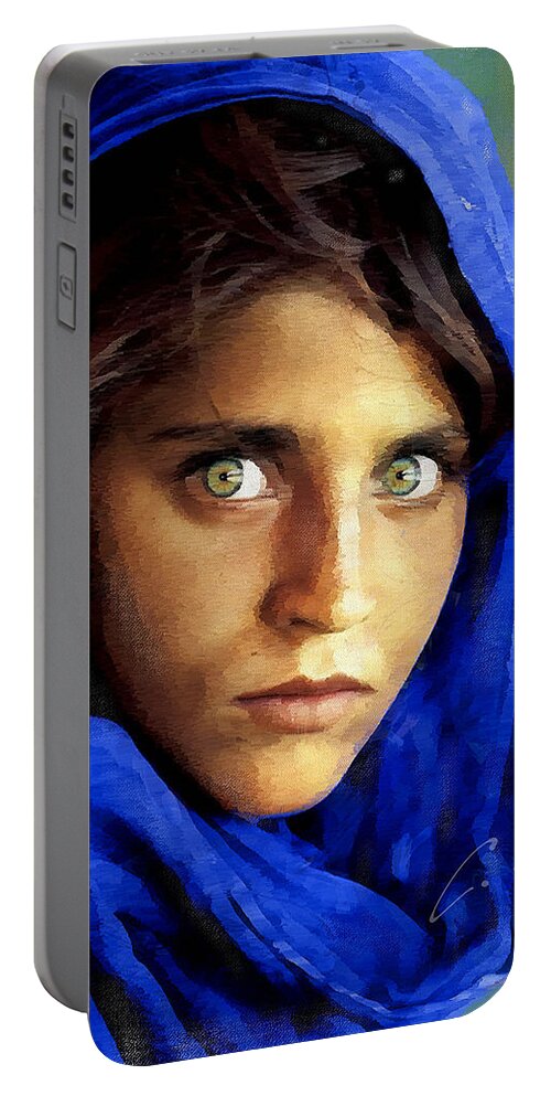Afghan Portable Battery Charger featuring the digital art Inspired by Steve McCurry's Afghan Girl by Charlie Roman