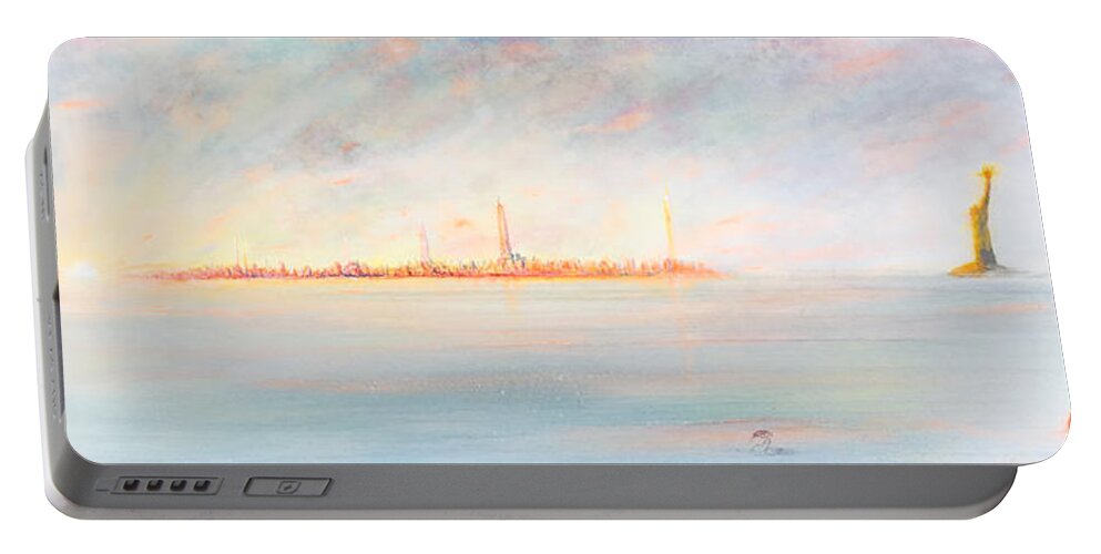 Skyline Portable Battery Charger featuring the painting Intence City by Jack Diamond