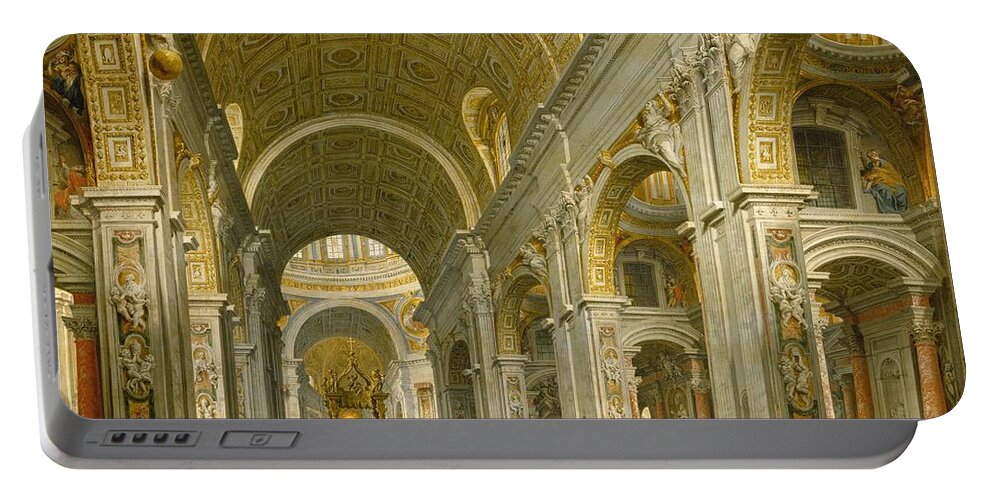 Interior Portable Battery Charger featuring the painting Interior of St. Peter's - Rome by Giovanni Paolo Panini