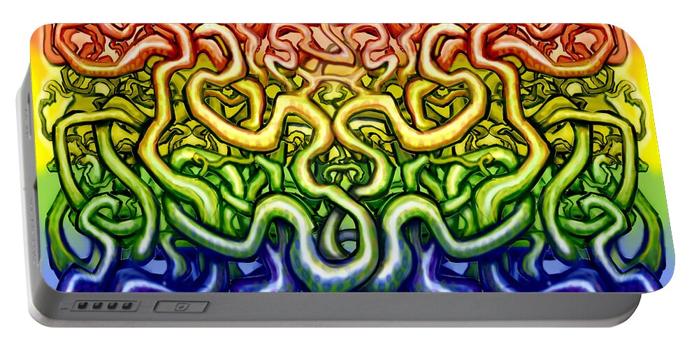 Interwoven Portable Battery Charger featuring the digital art Twisted Connected Colors by Kevin Middleton