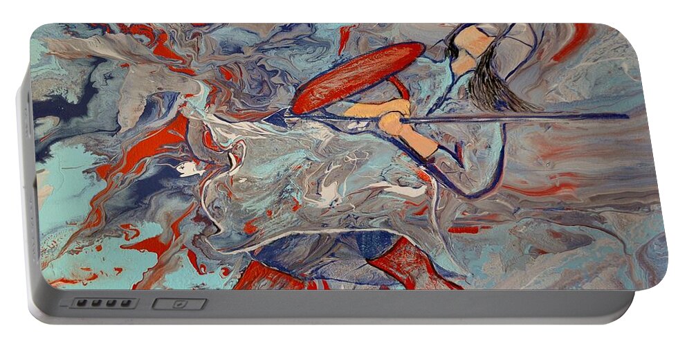 Warrior Portable Battery Charger featuring the painting Into The Fray by Deborah Nell