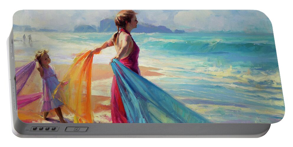 Coast Portable Battery Charger featuring the painting Into the Surf by Steve Henderson
