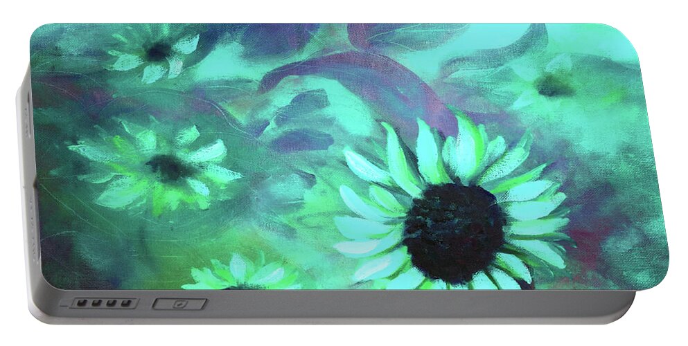 Flower Portable Battery Charger featuring the painting Into the Turquoise Field by Gina De Gorna