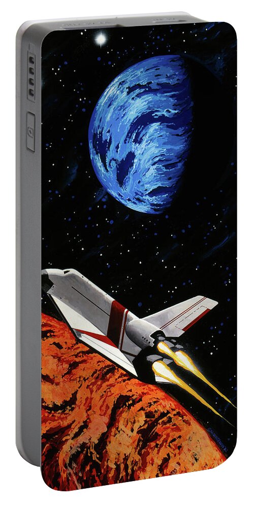 Shuttle Space Earth Planet Explore Astronaut Portable Battery Charger featuring the painting Into the unknown by Murry Whiteman