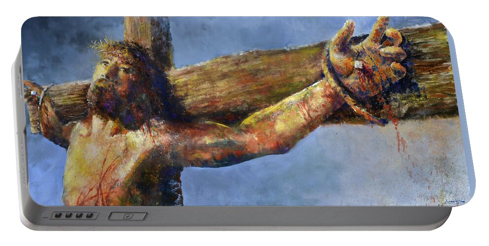 Jesus Portable Battery Charger featuring the painting Into Your Hands by Andrew King