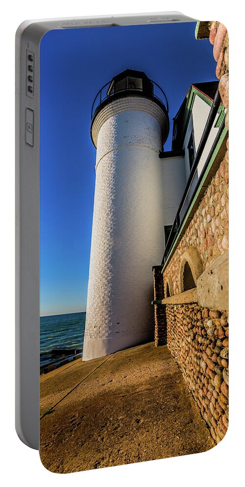 Point Betsie Light Portable Battery Charger featuring the photograph Intricate rocks by Joe Holley