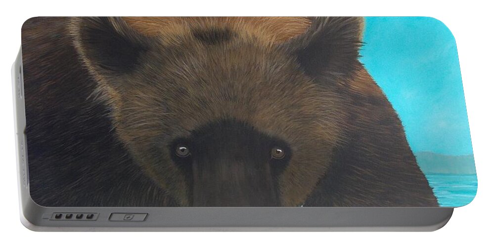 Grizzly Portable Battery Charger featuring the painting Interuption by Tracey Goodwin
