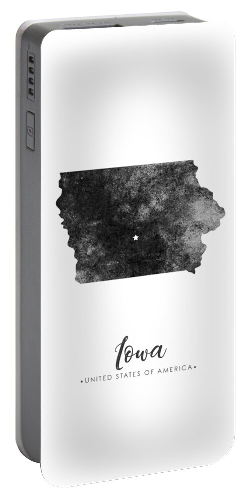 Iowa Portable Battery Charger featuring the mixed media Iowa State Map Art - Grunge Silhouette by Studio Grafiikka