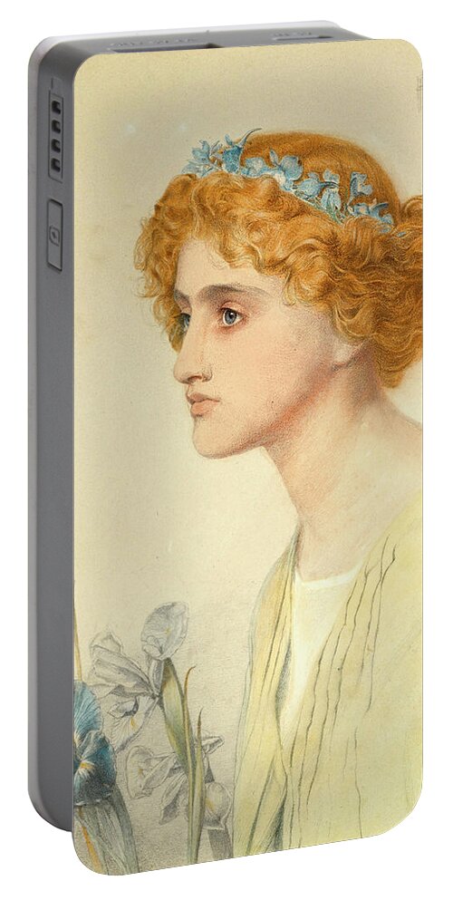 Frederick Sandys Portable Battery Charger featuring the drawing Iris by Frederick Sandys