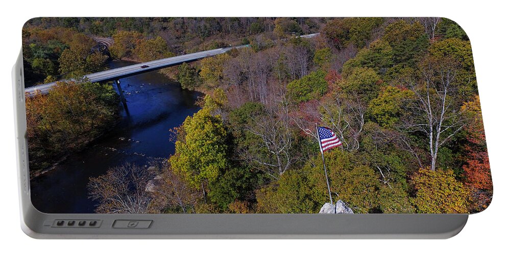 Iron Gate Portable Battery Charger featuring the photograph Iron Gate American Flag by Star City SkyCams