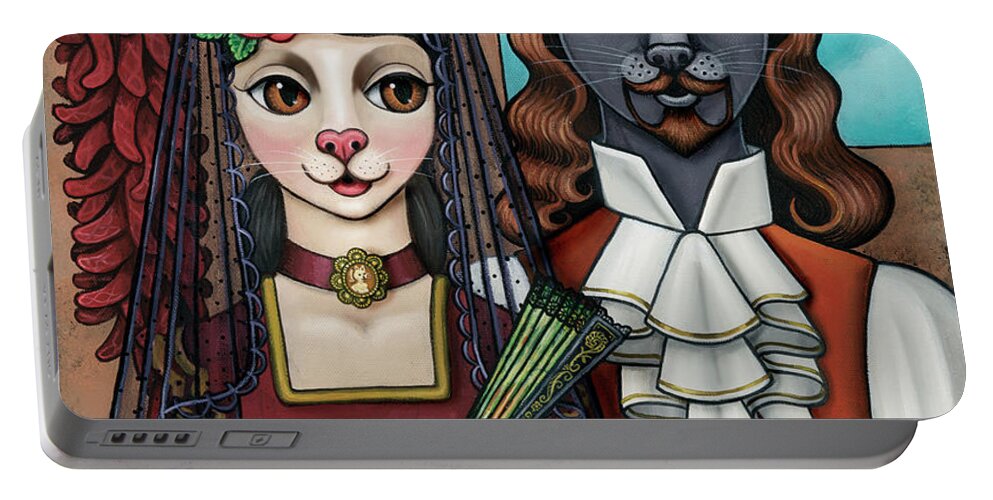 Cat Art Portable Battery Charger featuring the painting Cats of Spain by Victoria De Almeida