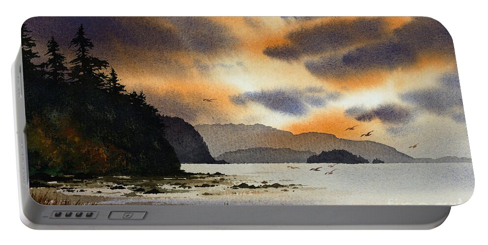Islands. Island Portable Battery Charger featuring the painting Islands Autumn Sky by James Williamson