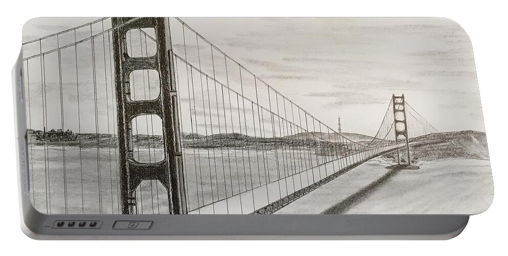 Golden Gate Bridge Portable Battery Charger featuring the drawing It's All About Perspective by Tony Clark