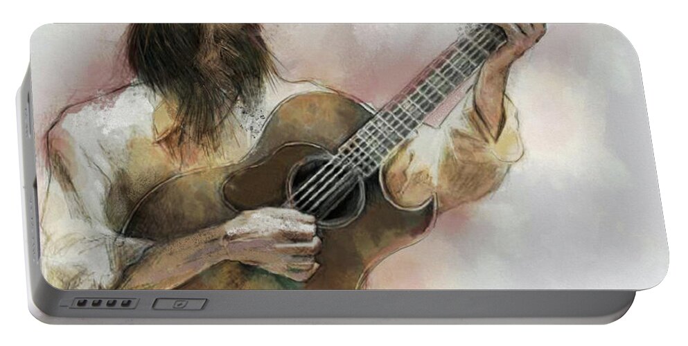 Jackson Brown Portable Battery Charger featuring the mixed media Jackson Browne by Mark Tonelli