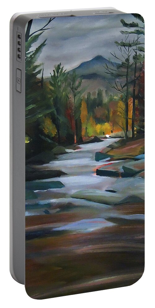 Jackson Falls Portable Battery Charger featuring the painting Jackson Falls Plein Air Card Art by Nancy Griswold