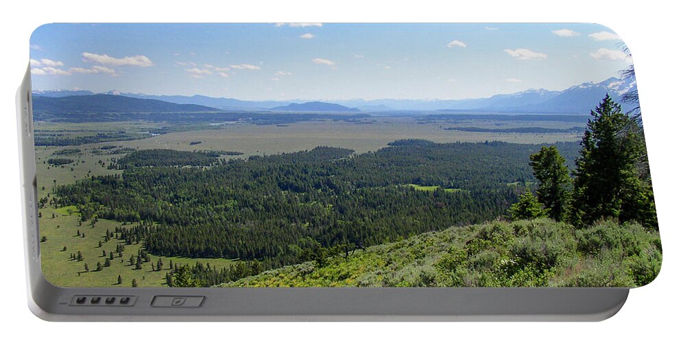 Wyoming Portable Battery Charger featuring the photograph Jackson Hole from Signal Mountain by K Bradley Washburn
