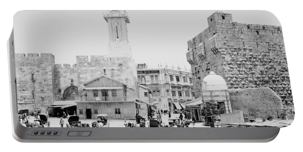 Jaffa Gate Portable Battery Charger featuring the photograph Jaffa Gate 1907 by Munir Alawi