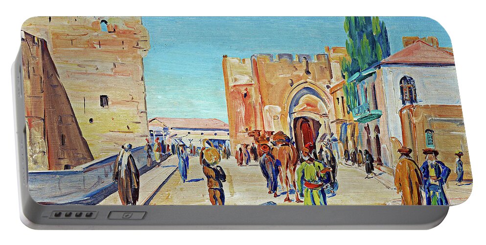 Jerusalem Portable Battery Charger featuring the painting Jaffa Gate Painting 1926 by Munir Alawi