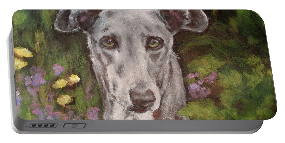 Greyhound Portable Battery Charger featuring the painting Jagger by Carol Russell