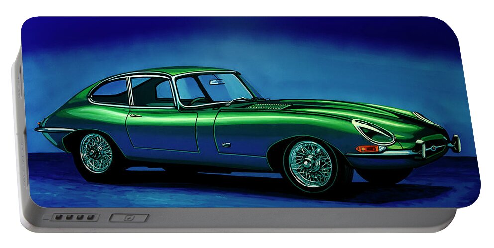 Jaguar E-type Portable Battery Charger featuring the painting Jaguar E-Type 1967 Painting by Paul Meijering