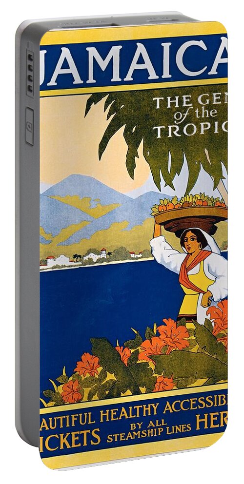 Jamaica Portable Battery Charger featuring the painting Jamaica, the gem of the tropics, Thomas Cook travel poster, 1910 by Vincent Monozlay