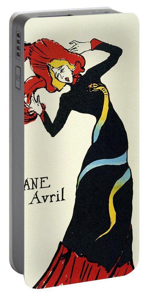 Vintage Portable Battery Charger featuring the mixed media Jane Avril - French Dancer 1 - Vintage Advertising Poster by Studio Grafiikka