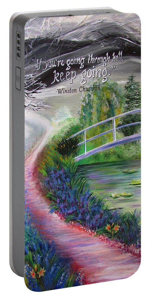Hard Times Portable Battery Charger featuring the painting Jane's Journey by Mandy Joy