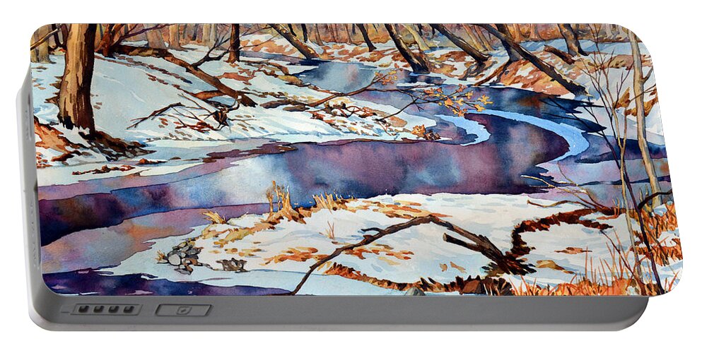 Landscape Portable Battery Charger featuring the painting January Blues by Mick Williams