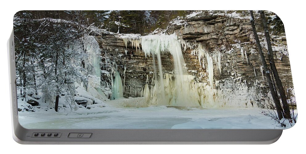 Waterfall Portable Battery Charger featuring the photograph January Morning at Awosting Falls by Jeff Severson