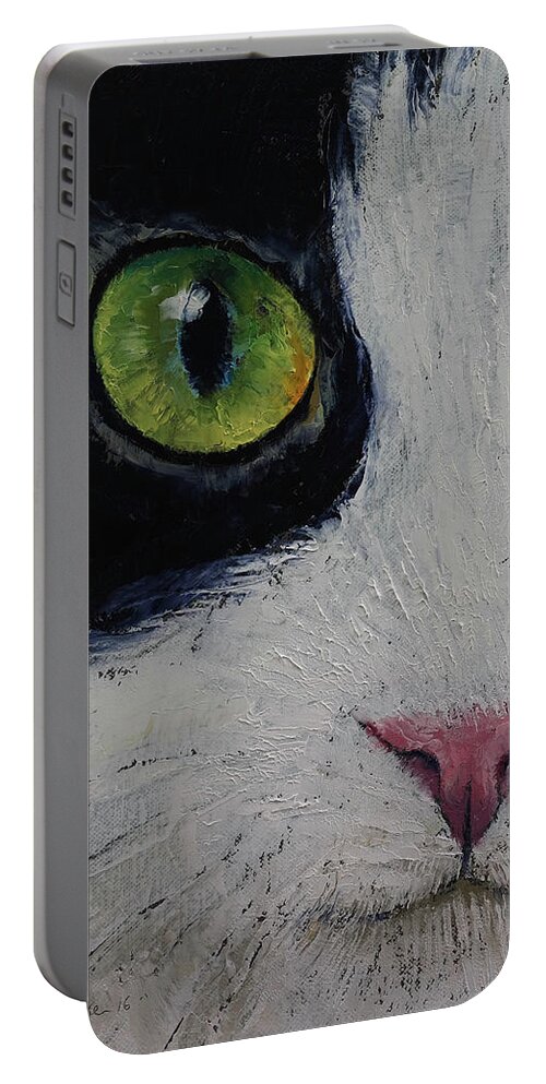 Japanese Bobtail Portable Battery Charger featuring the painting Japanese Bobtail Cat by Michael Creese