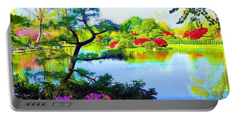 Print On Canvas Portable Battery Charger featuring the painting Japanese Garden In Spring by Susanna Katherine