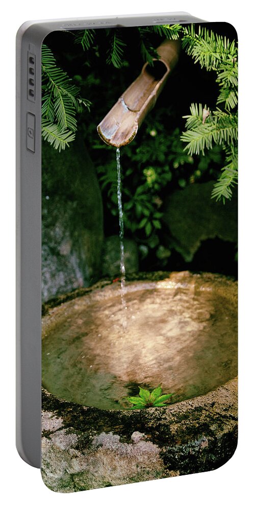 Water Portable Battery Charger featuring the photograph Japanese Garden Water Fountain by Lawrence Knutsson