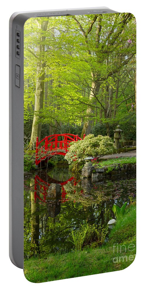 Architecture Portable Battery Charger featuring the photograph Japanese garden with bridge by Anastasy Yarmolovich