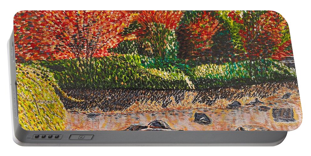 Landscape Portable Battery Charger featuring the painting Japanese Maple Trees at the Creek by Valerie Ornstein