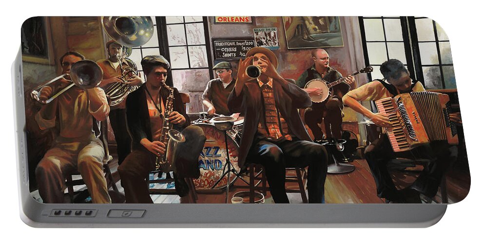 Jazz Portable Battery Charger featuring the painting Jazz A 7 by Guido Borelli