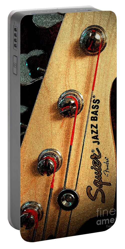 Still Life Portable Battery Charger featuring the digital art Jazz Bass Headstock by Todd Blanchard