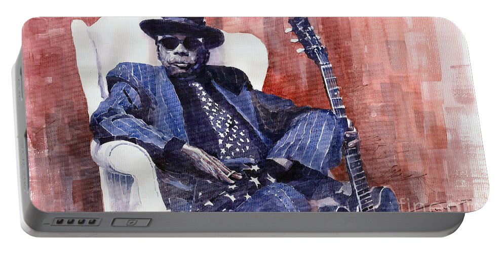 Watercolour Portable Battery Charger featuring the painting Jazz Bluesman John Lee Hooker 02 by Yuriy Shevchuk