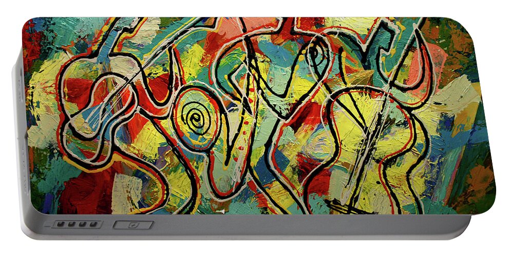 Jazz Paintings Portable Battery Charger featuring the painting Jazz Rock by Leon Zernitsky